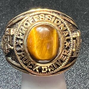 American Pride Mens Professional Truck Driver Gold Tone Tiger's Eye Ring Size 12